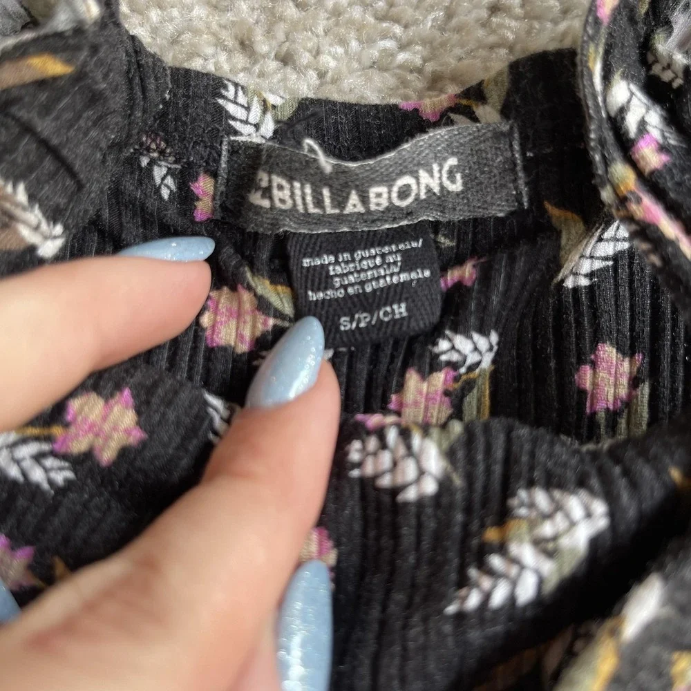 Billabong Dress Womens S Black Floral Square Neck Knit Sundress Fit & Flare